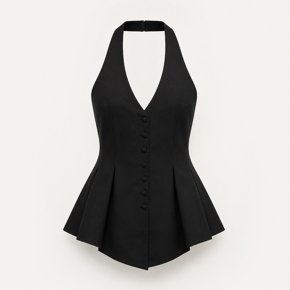 Reformation | Auli Halter Wool-Blend Peplum Vest Top in Black | size 2 - Picture 9 of 9